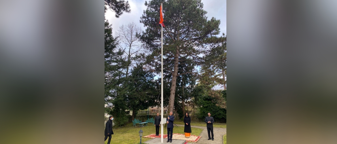   Ambassador Indra Mani Pandey unfurling the national flag on the occasion of the 72nd Republic Day ( 26 January 2021).